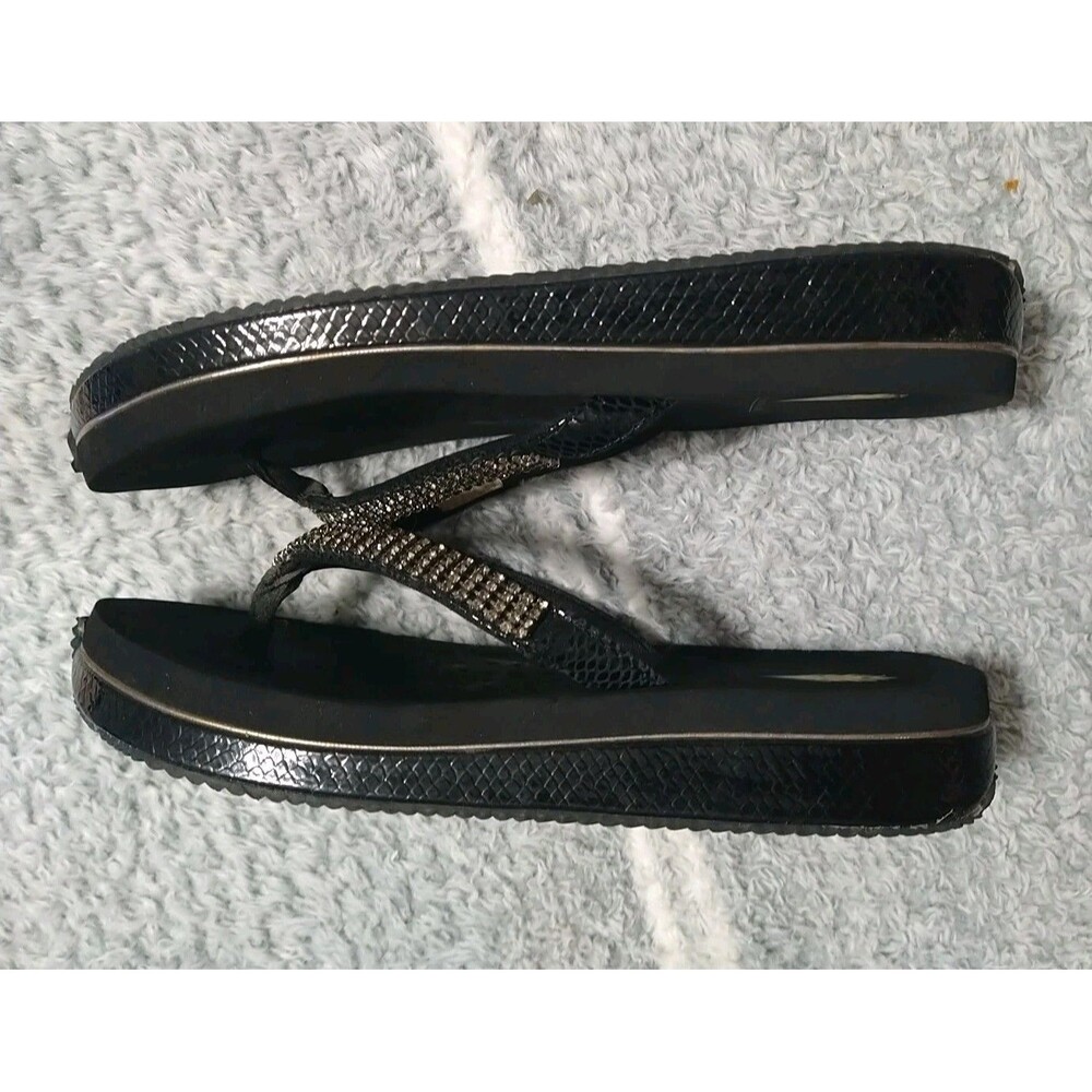 Volatile wedge sandal sz 9 rhinestone & snake sole black